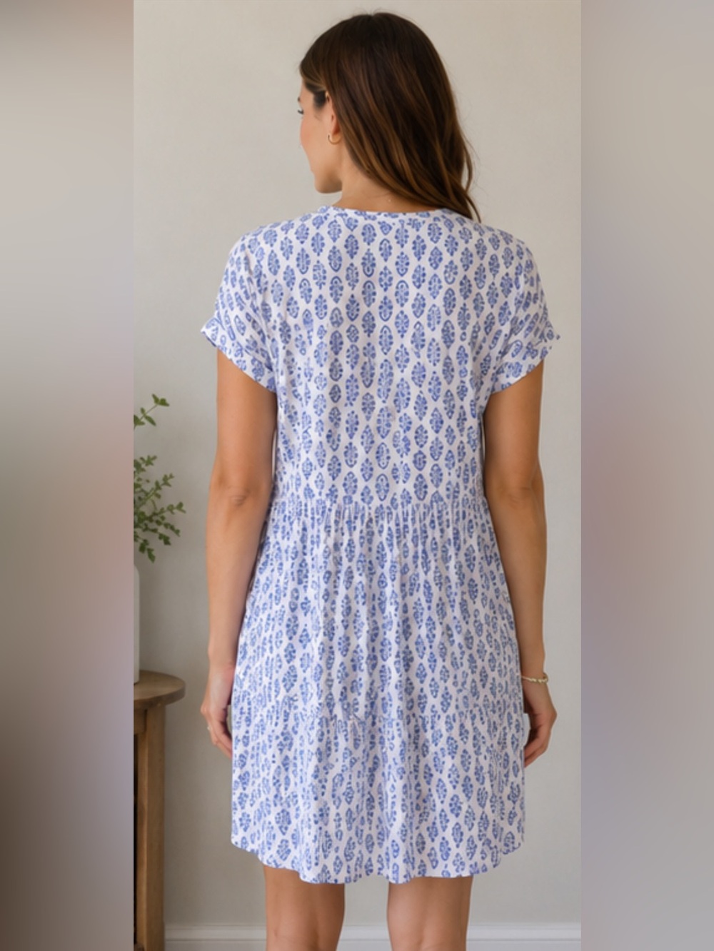 H&M White Dress with Paisley Viscose Blue Print Dress size medium - Picture 4 of 10
